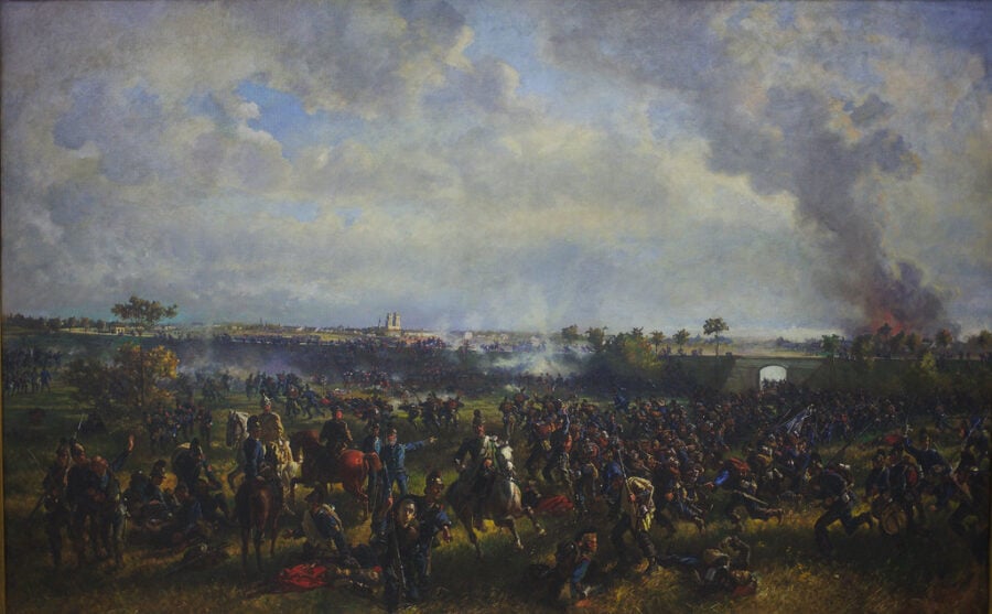 Take the railroad in Orleans, Scene of Franco-Prussian War or Franco-German War by Franz Adam (1877)