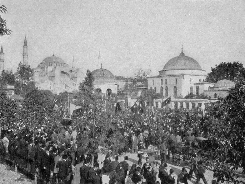 Public demonstration during Young Turk Revolution in the Sultanahmet district of Constantinople, 1908