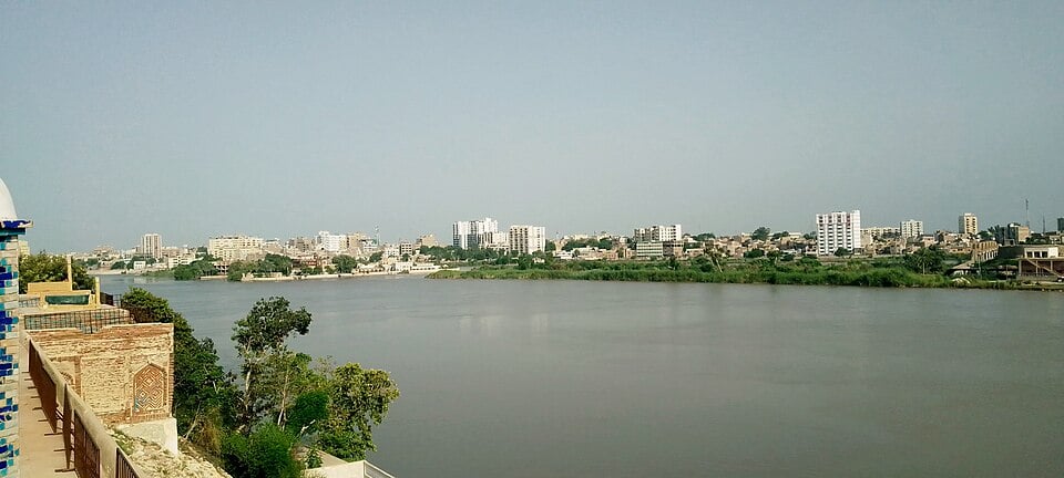 Skyline of Sukkur along the shores of the Indus River

