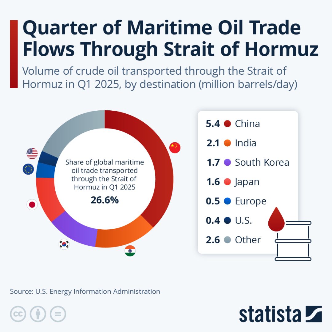 International shipping has almost come to a halt at the entrance of the Strait of Hormuz, in the south of Iran, due to retaliatory strikes across the Middle East following a series of attacks launched by Israel and the U.S. on Saturday.