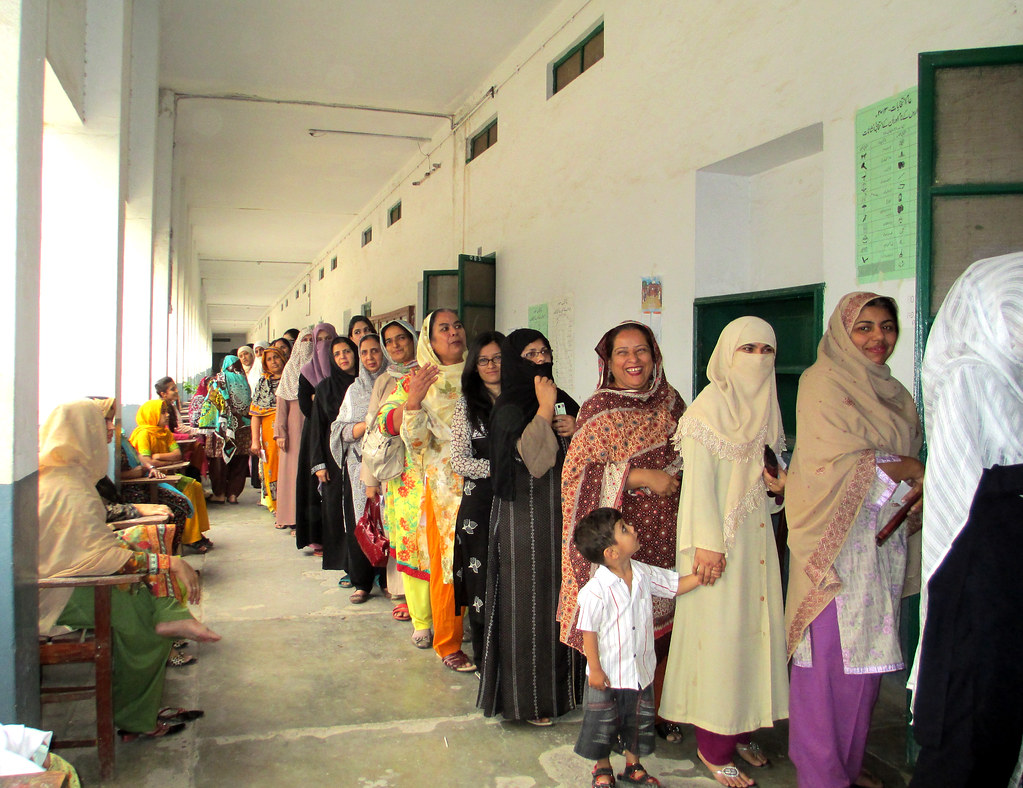 Pakistani women waiting to vote