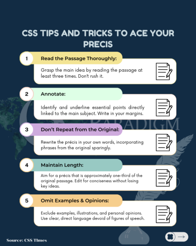 an infographic detailing css tips and tricks so aspirants can ace their precis.