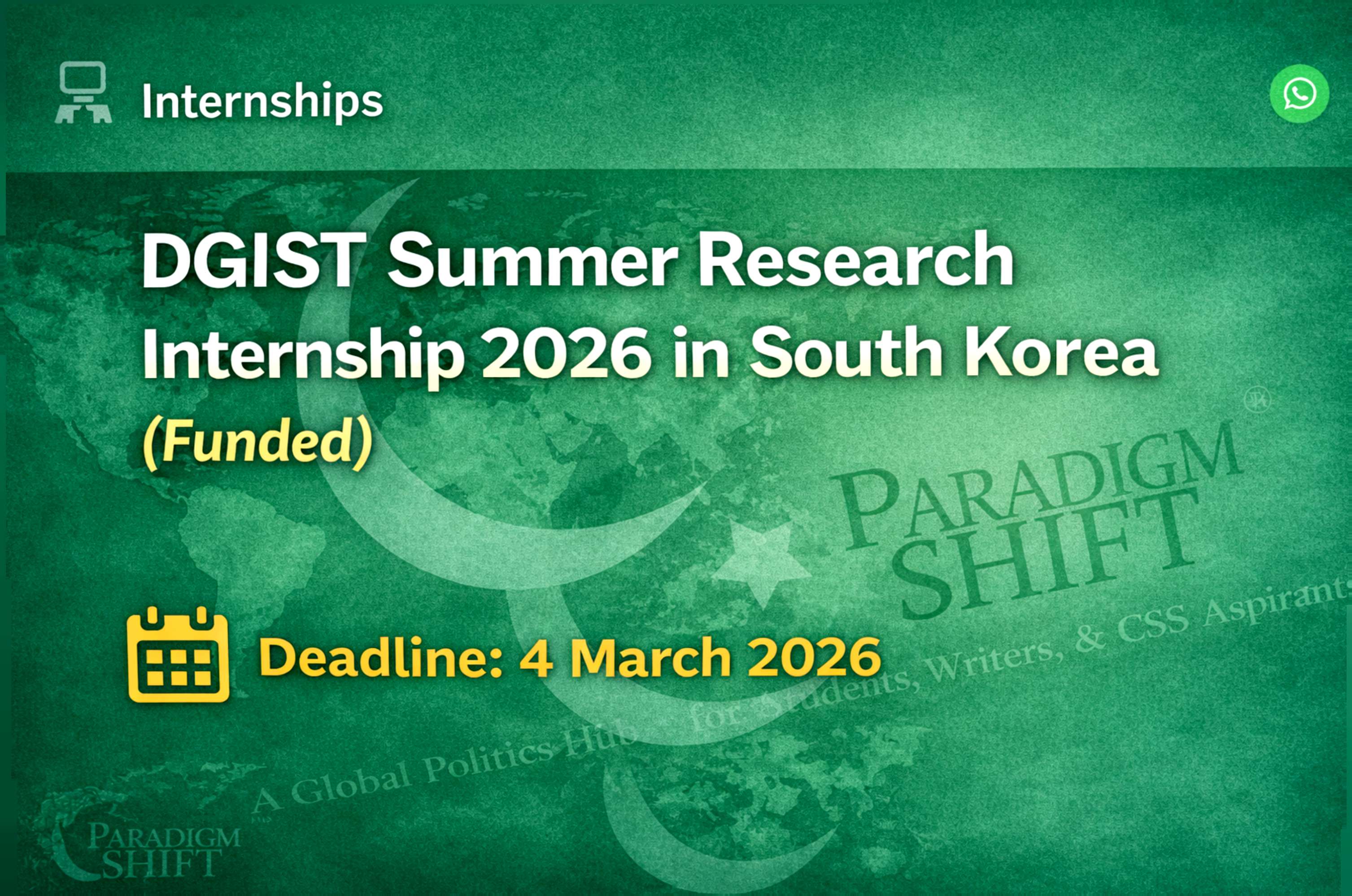 DGIST Summer Research Internship 2026 – Internships – Paradigm Shift ...