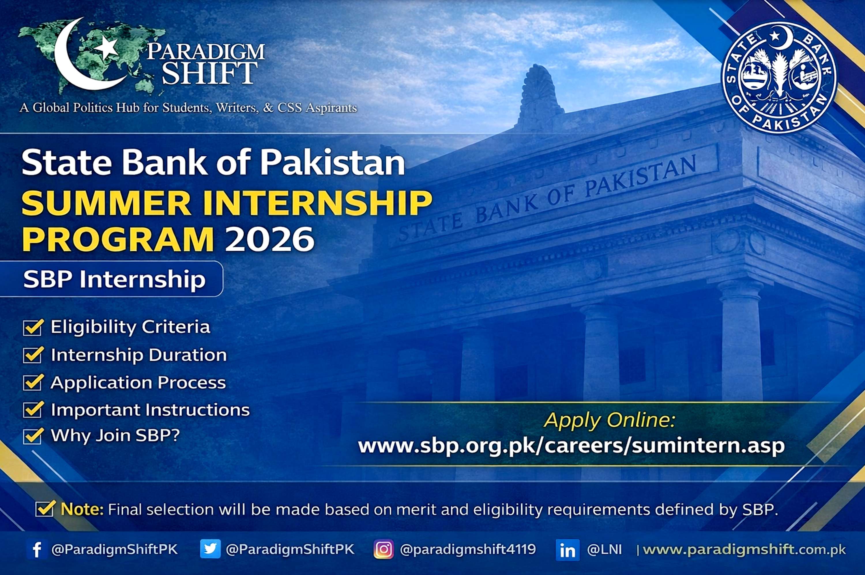 State Bank of Pakistan Summer Internship Program 2026