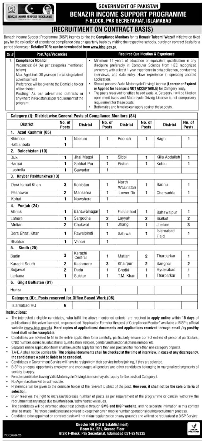 Benazir Income Support Programme (BISP) Jobs 2026