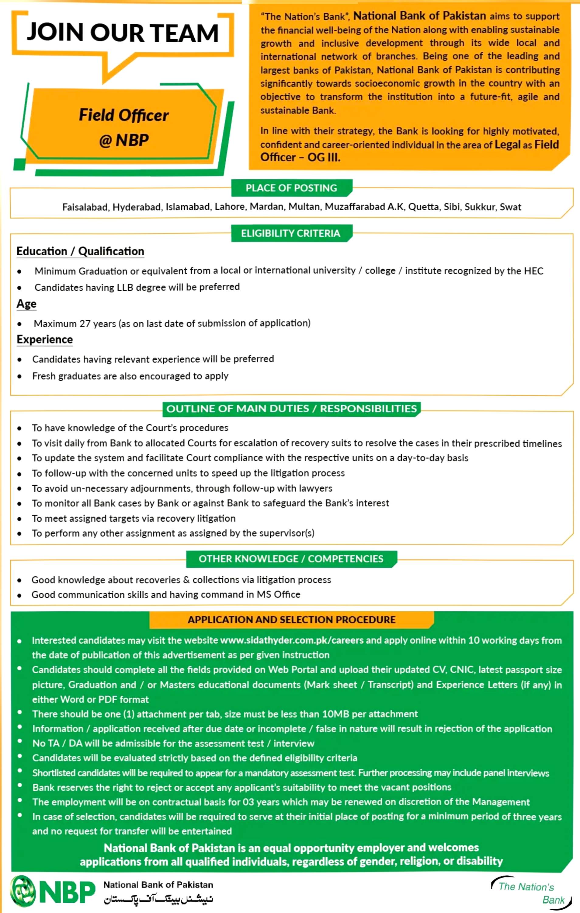 National Bank of Pakistan Field Officer Jobs 2026