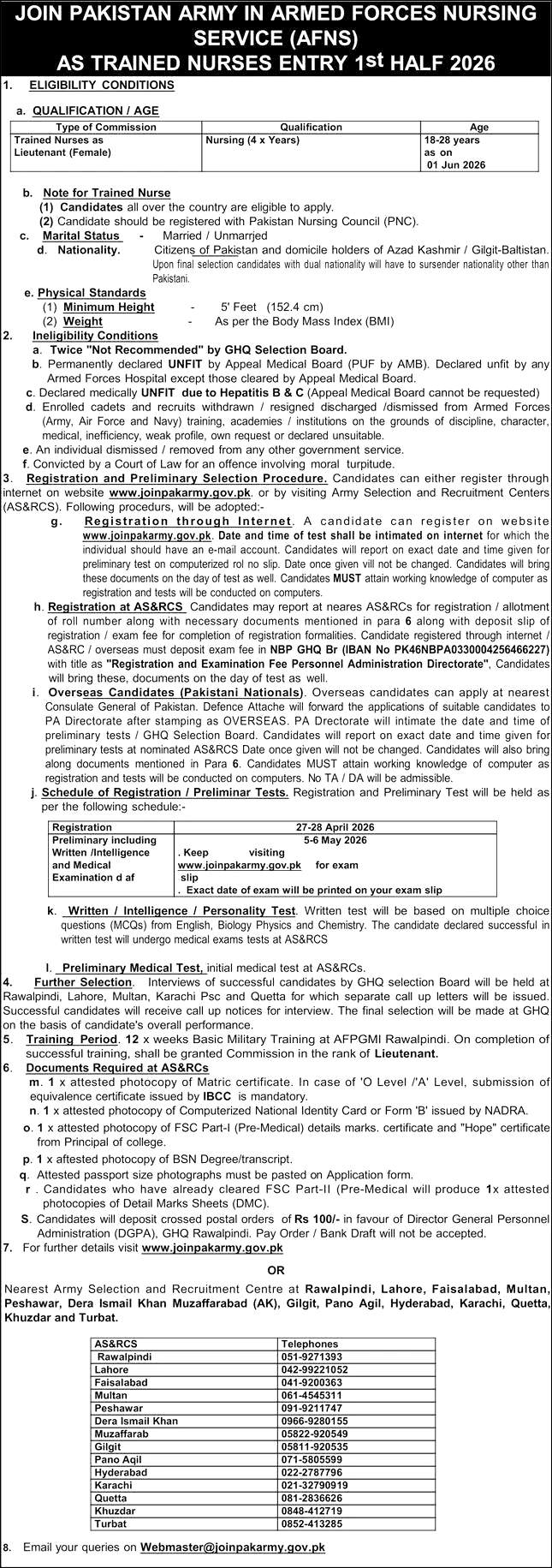 Pak Army AFNS Jobs