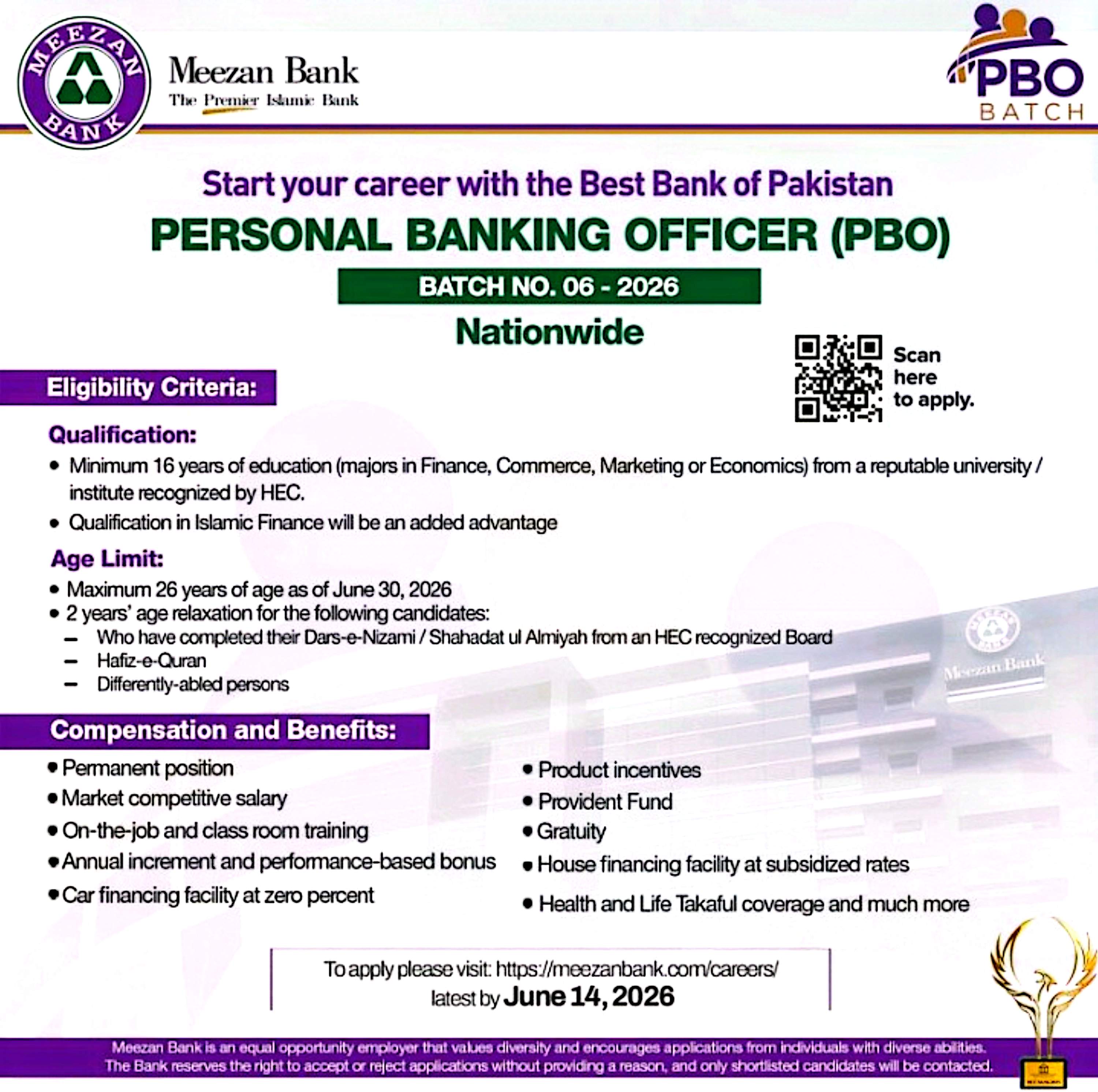 Meezan Bank Personal Banking Officer (PBO) jobs